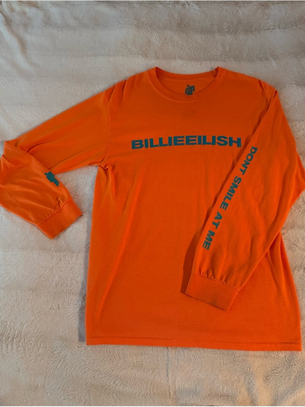 BILLIE EILISH - Large- Bright Orange, Blue Decal -  Long-Sleeve Graphic Tee